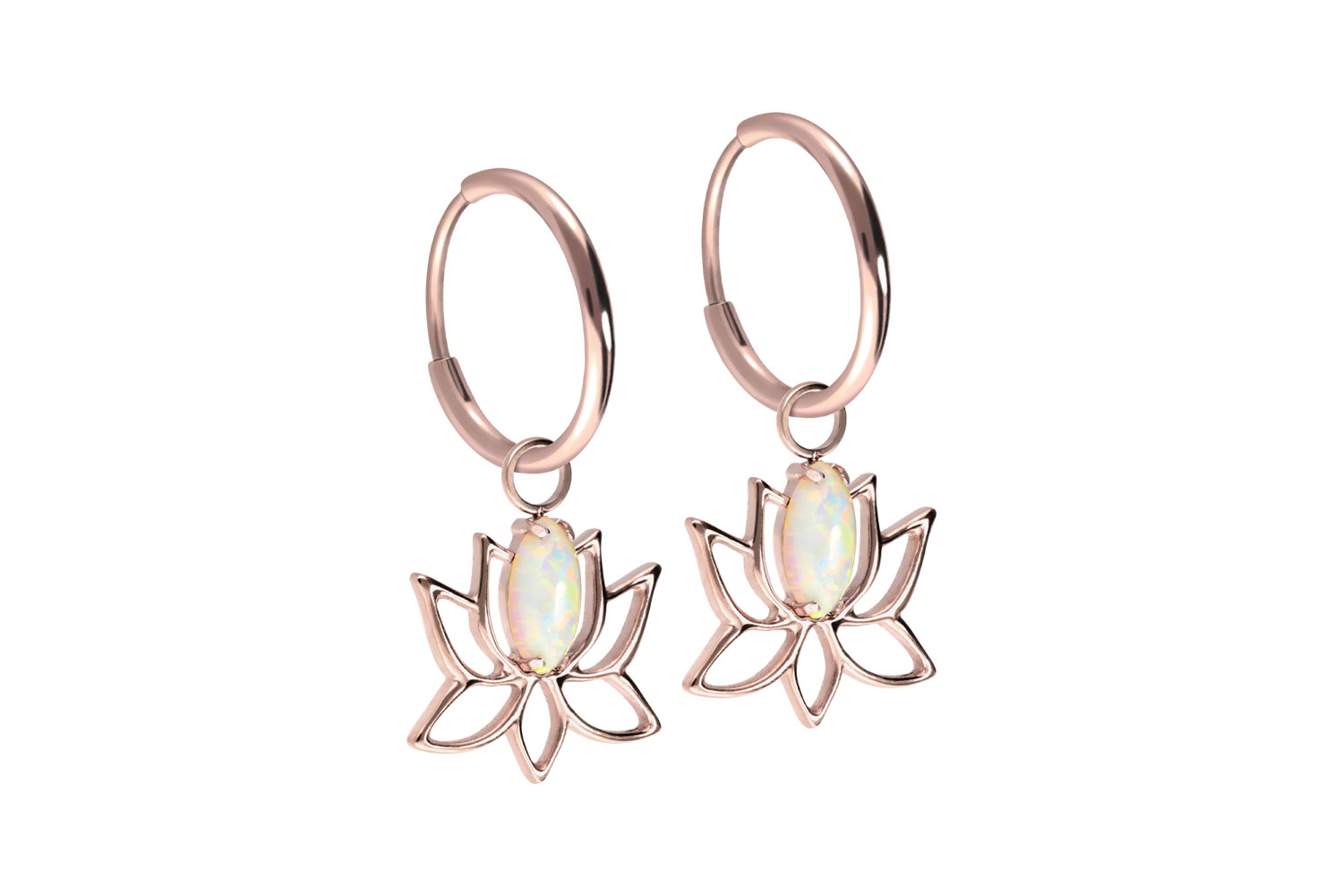 Titan Ohrclicker Creolen LOTUSBLÜTE + SYNTHETISCHER OPAL von Piercingline